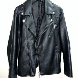 H&M, Men’s Leather Biker Jacket, Black, Large